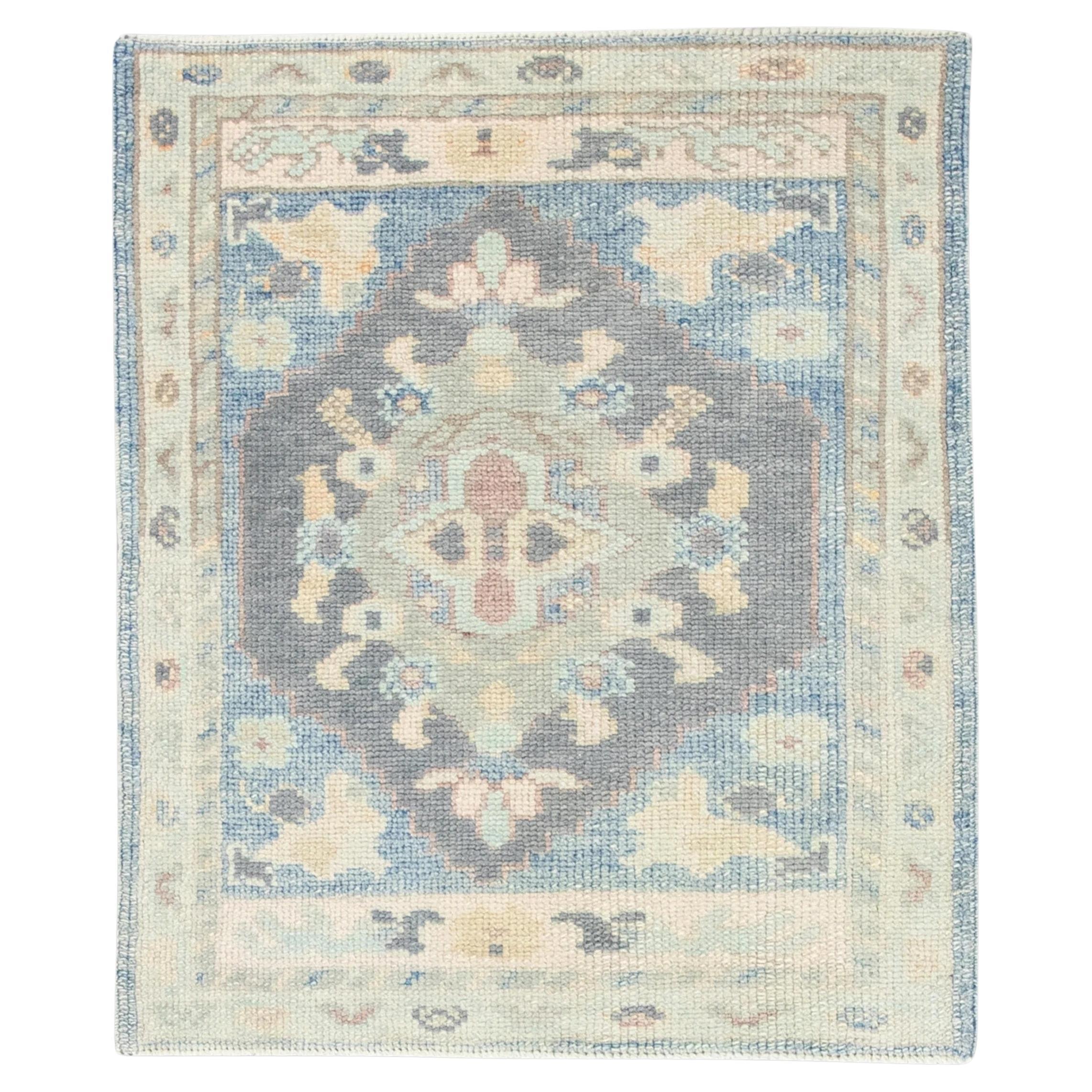 Turkish Oushak Rug Blue & Multicolor Handmade Rug 2'4" x 2'9"