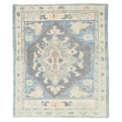 Turkish Oushak Rug Blue & Multicolor Handmade Rug 2'4" x 2'9"