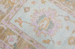 Tappeto turco Oushak Tappeto di lana intrecciata a mano con disegno floreale blu e pesca 3' x 6'3"