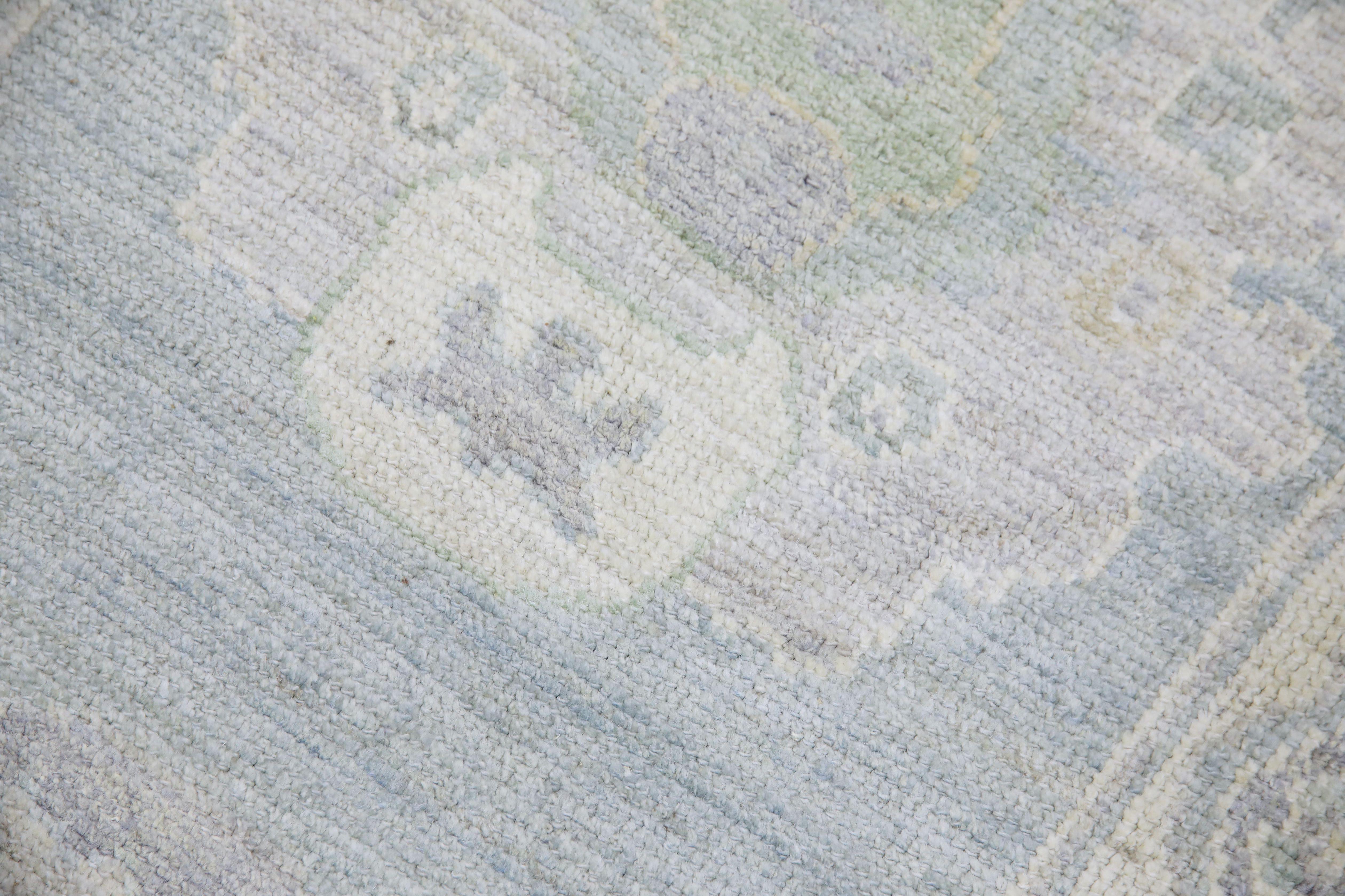 Tapis turc Oushak Bleu Sage Ivoire Tapis en laine tissé à la main 2'8