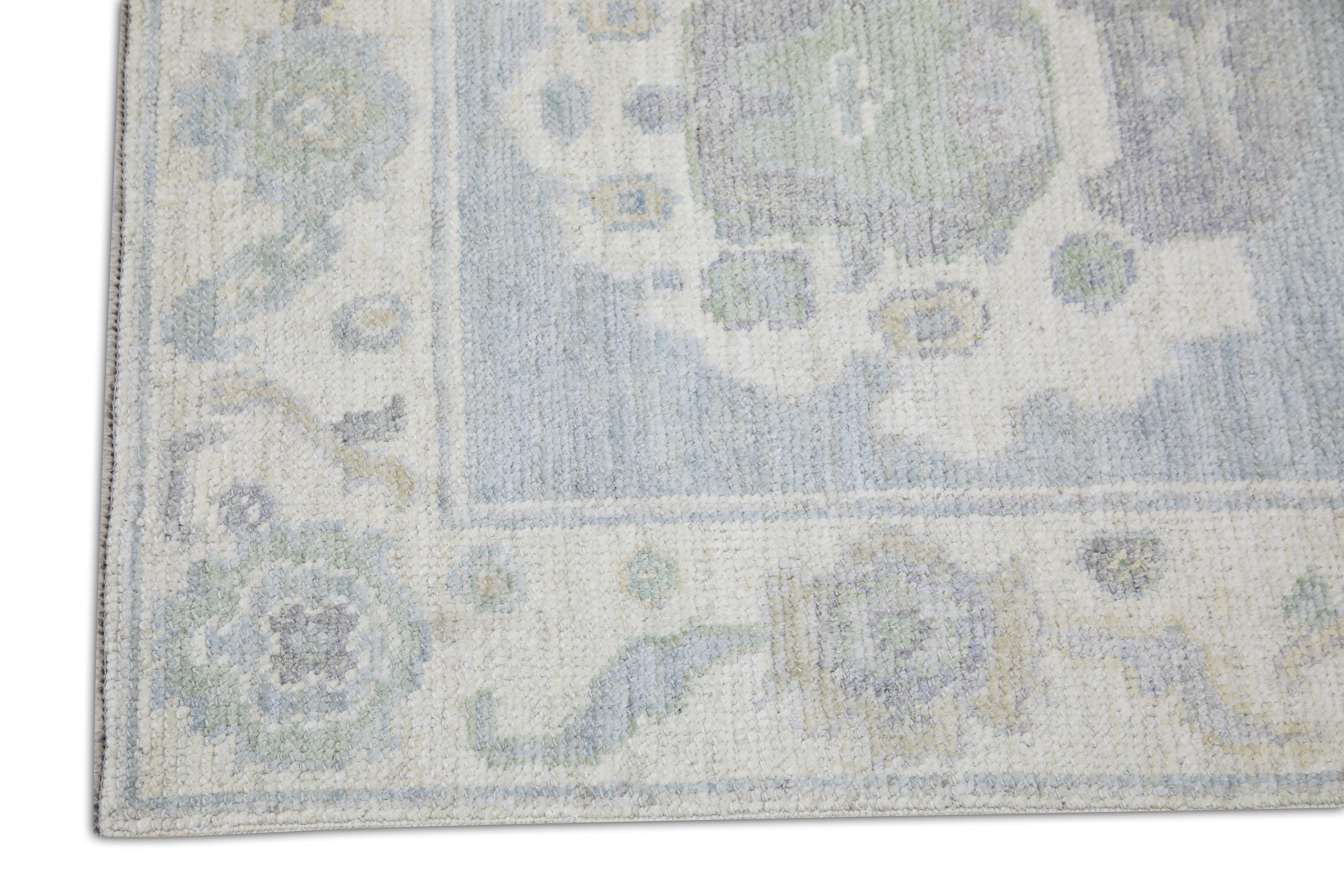 Turc Tapis turc Oushak Bleu Sage Ivoire Tapis en laine tissé à la main 2'8