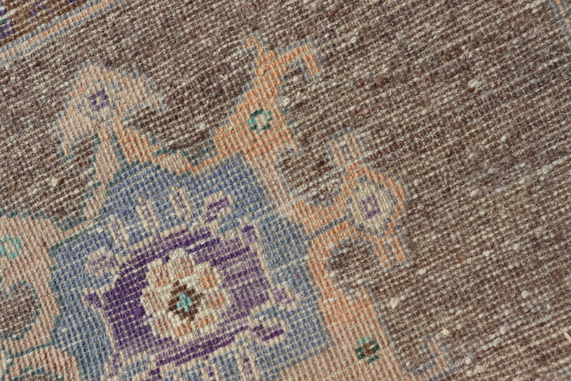 Turkish Oushak Rug -Bold Brown and Vibrant Blue Floral Medallions 2'7 x 3'7 For Sale 5
