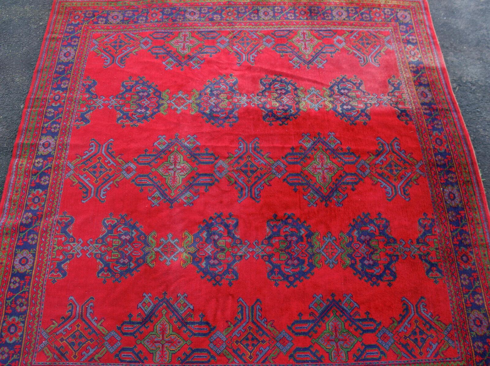 Turkish Oushak Rug Carpet Wool Turkish Ushak Red Green Blue In Good Condition For Sale In Newcastle upon Tyne, GB