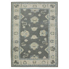 Türkischer Oushak Teppich Holzkohle & Blau Handgewebter Wollteppich 5'10" x 8'