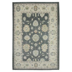 Tapis turc Oushak Charcoal Floral Design Handwoven Wool Rug 6'3" x 9' (tapis de laine tissé à la main)