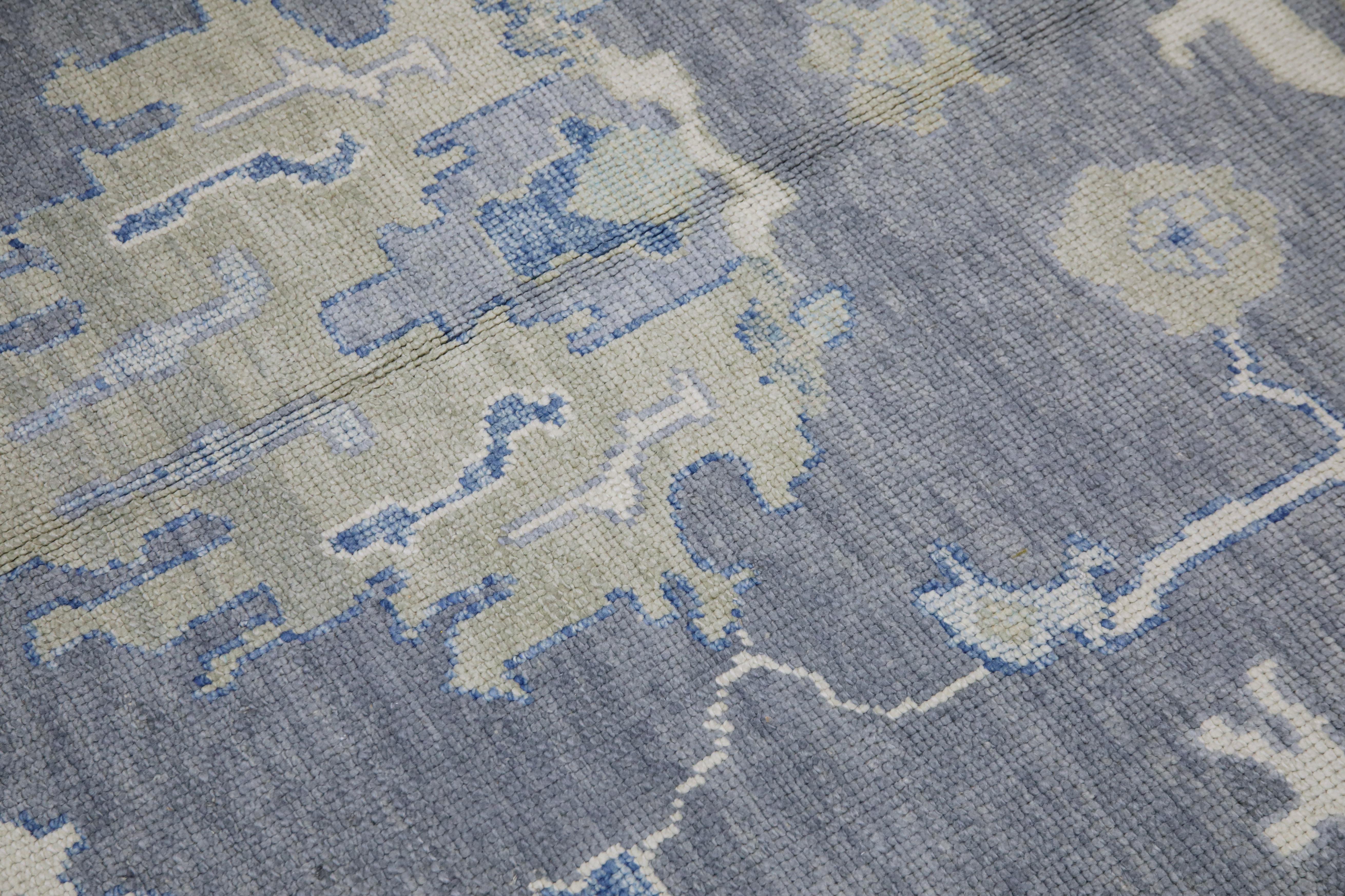 Tapis turc Oushak Gris anthracite et bleu doux Tapis en laine tissé à la main 9'9