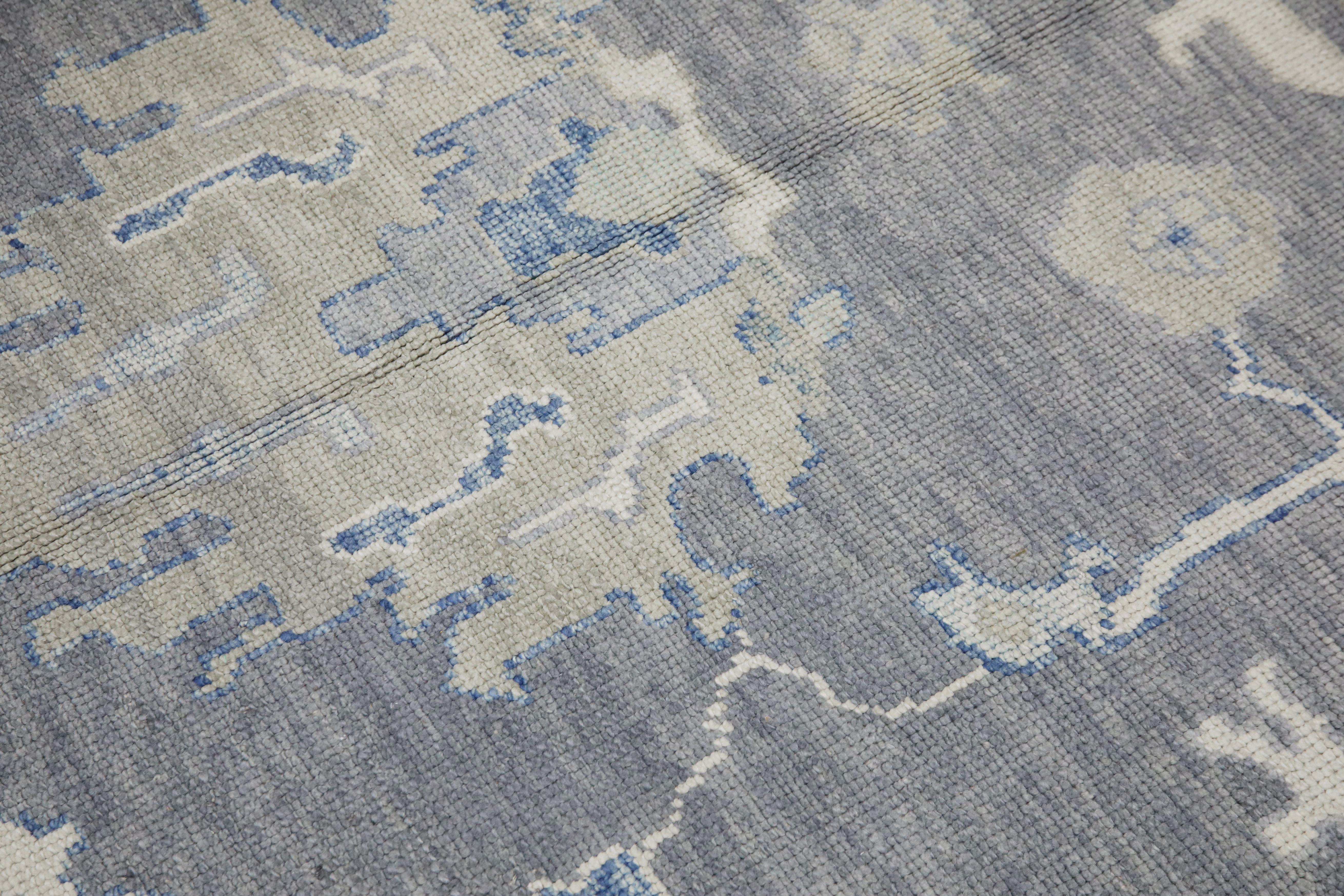 Tapis turc Oushak Gris anthracite et bleu doux Tapis en laine tissé à la main 9'9