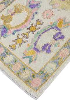 Turkish Oushak Rug Colorful Floral Design Handwoven Wool Rug 2'9" x 10'3"