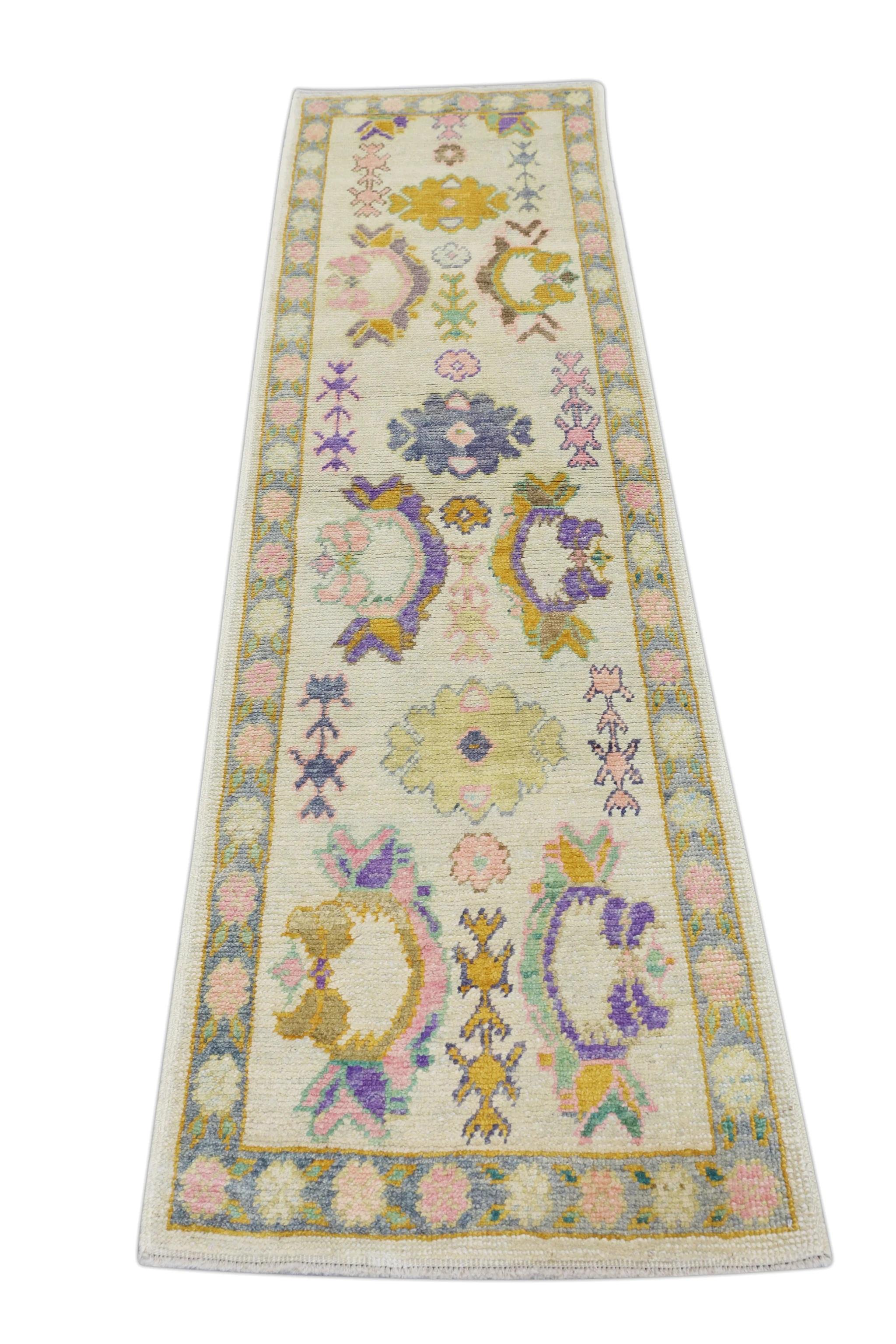 Lana Tappeto turco Oushak Tappeto di lana intrecciata a mano dal design floreale colorato 2'9