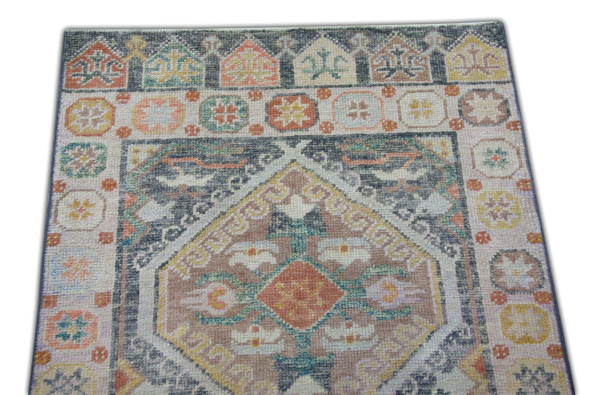 Türkischer Oushak-Teppich, farbenfroher, geometrischer, handgewebter Wollteppich 2'11