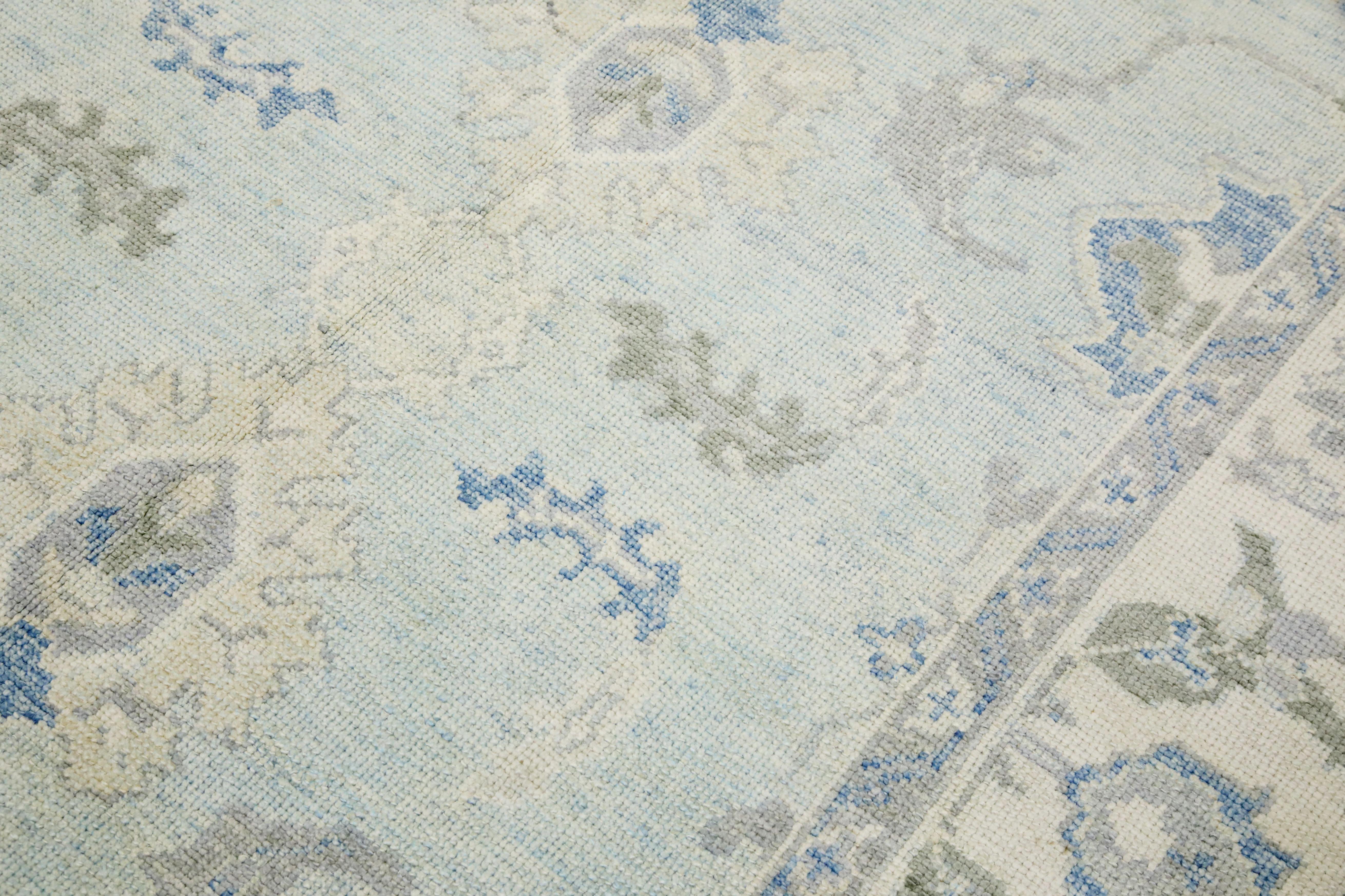 Türkischer Oushak-Teppich Creme & Blau Handgewebter Wollteppich 6' x 9'5
