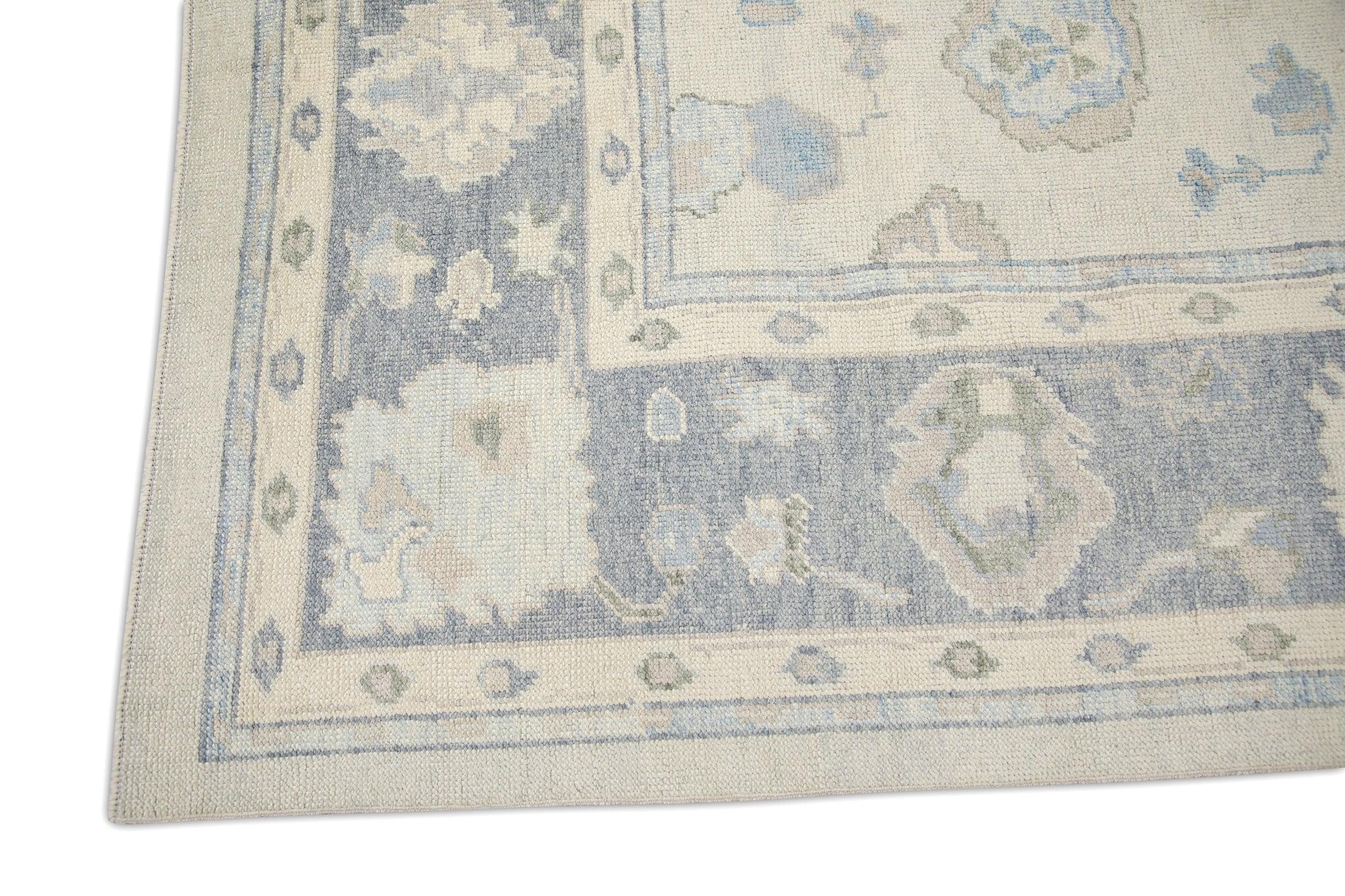 Türkischer Oushak-Teppich Creme & Blau Handgewebter Wollteppich 8'3
