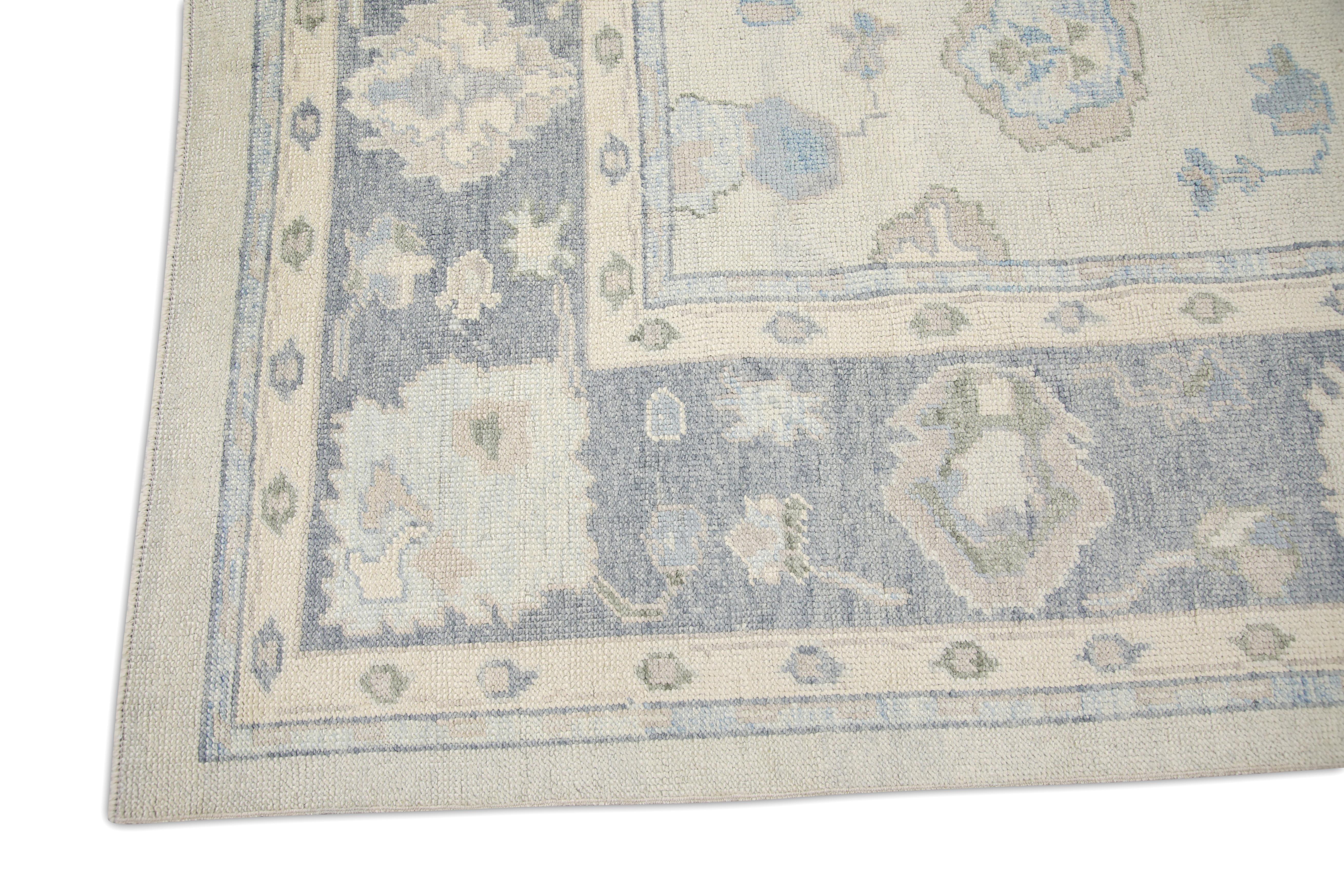 Türkischer Oushak-Teppich Creme & Blau Handgewebter Wollteppich 8'3