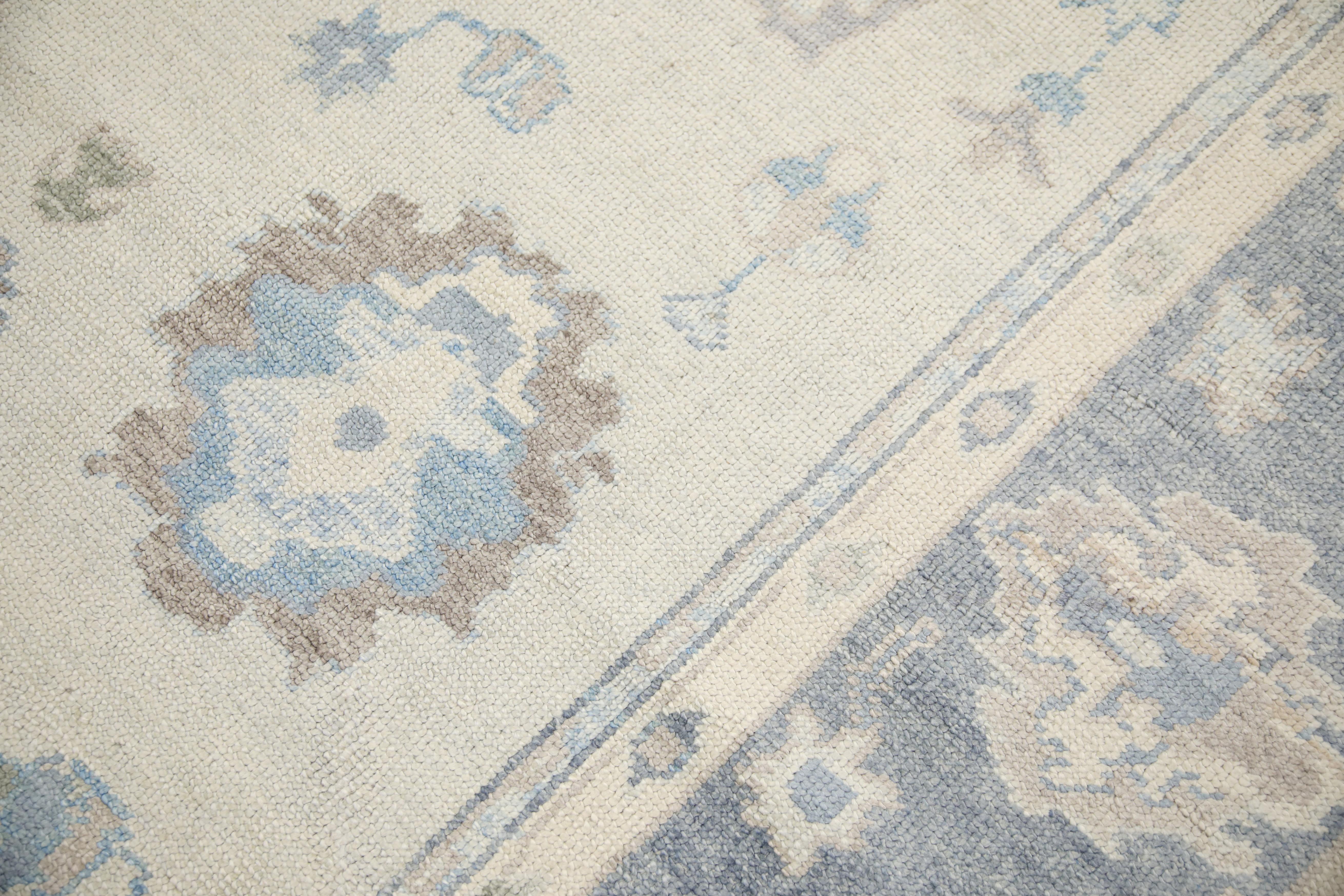 Türkischer Oushak-Teppich Creme & Blau Handgewebter Wollteppich 8'3