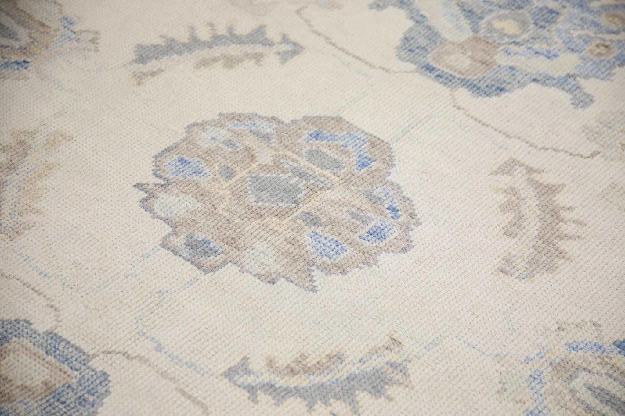 Türkische Oushak Teppich Creme & Sky Blue Floral Medaillon Handmade Teppich 8'5