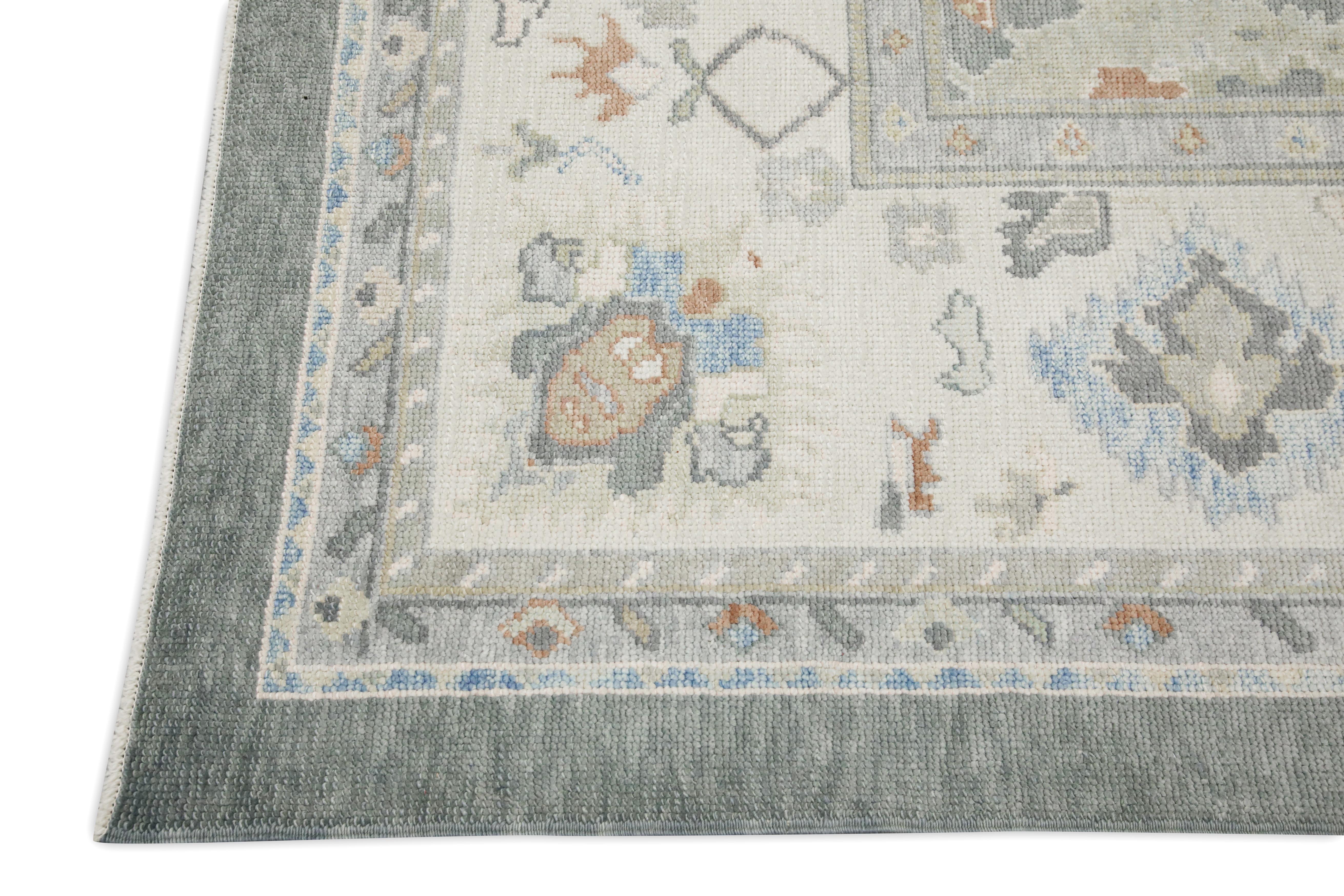 Türkische Oushak Teppich Dusty Blue Beige Handgewebte Wolle Teppich 8'11