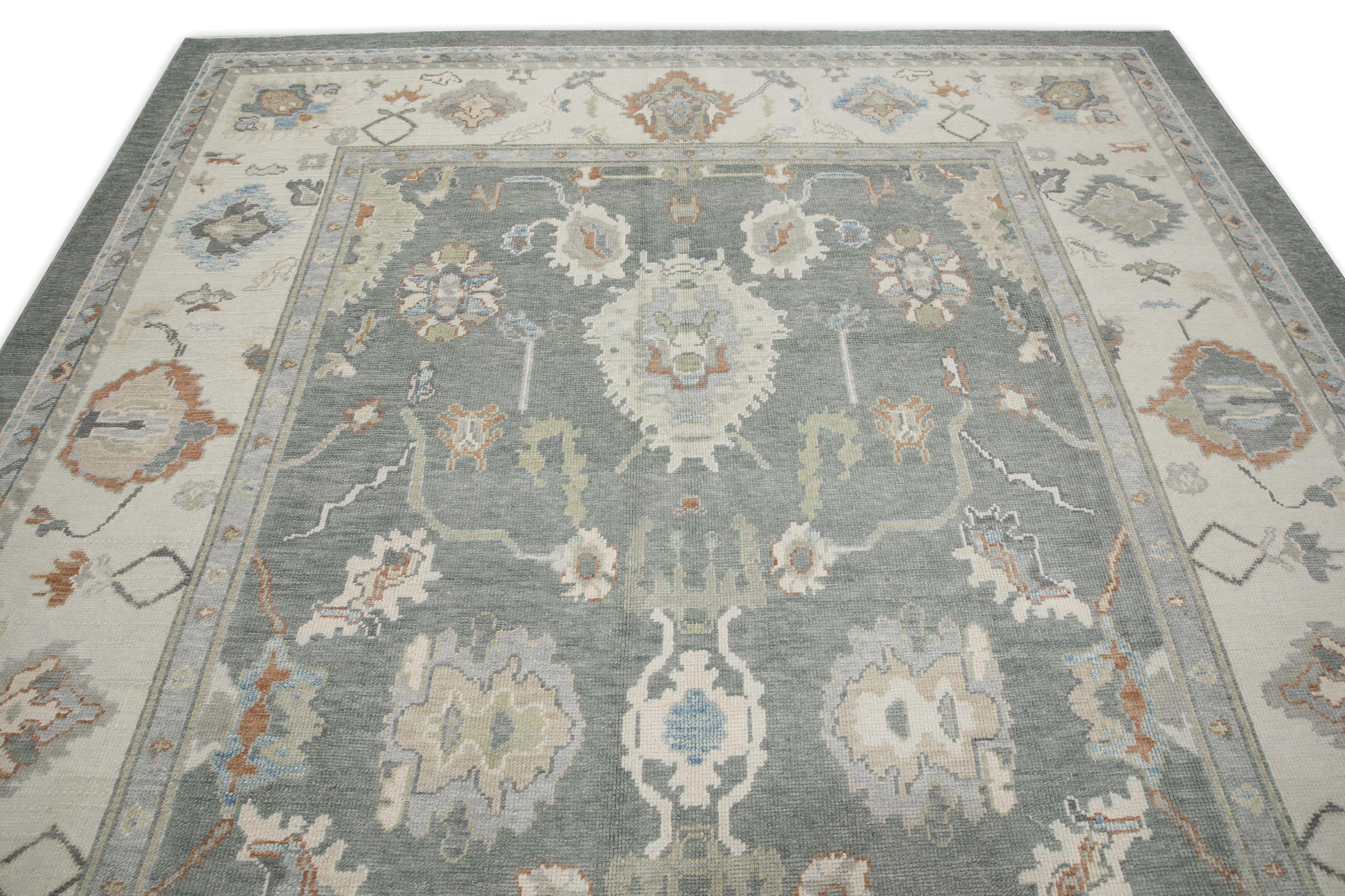 Türkische Oushak Teppich Dusty Blue Beige Handgewebte Wolle Teppich 8'11