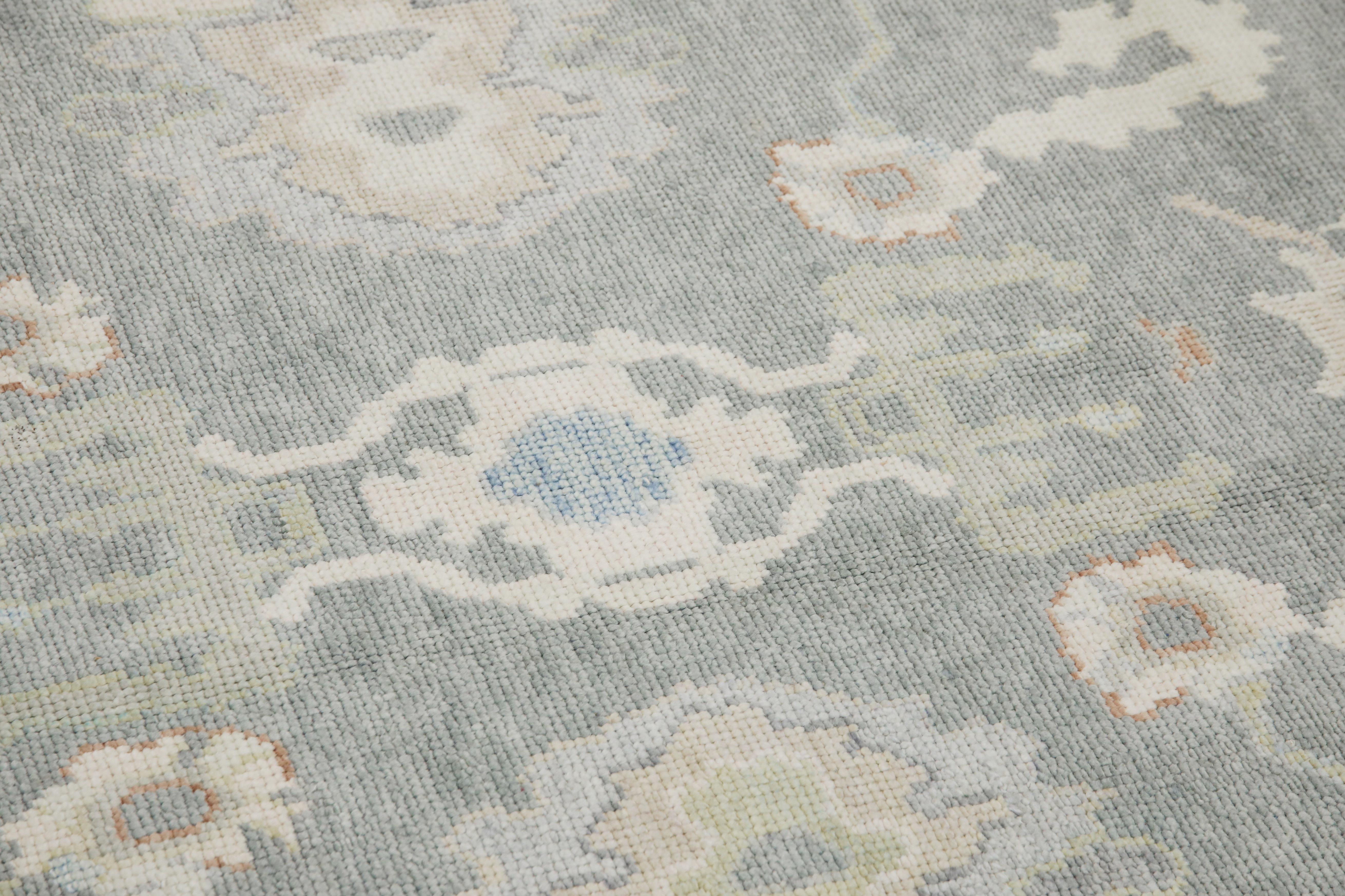 Türkische Oushak Teppich Dusty Blue Beige Handgewebte Wolle Teppich 8'11