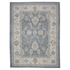 Türkische Oushak Teppich Dusty Blue Beige Handgewebte Wolle Teppich 8'11" x 11'8"