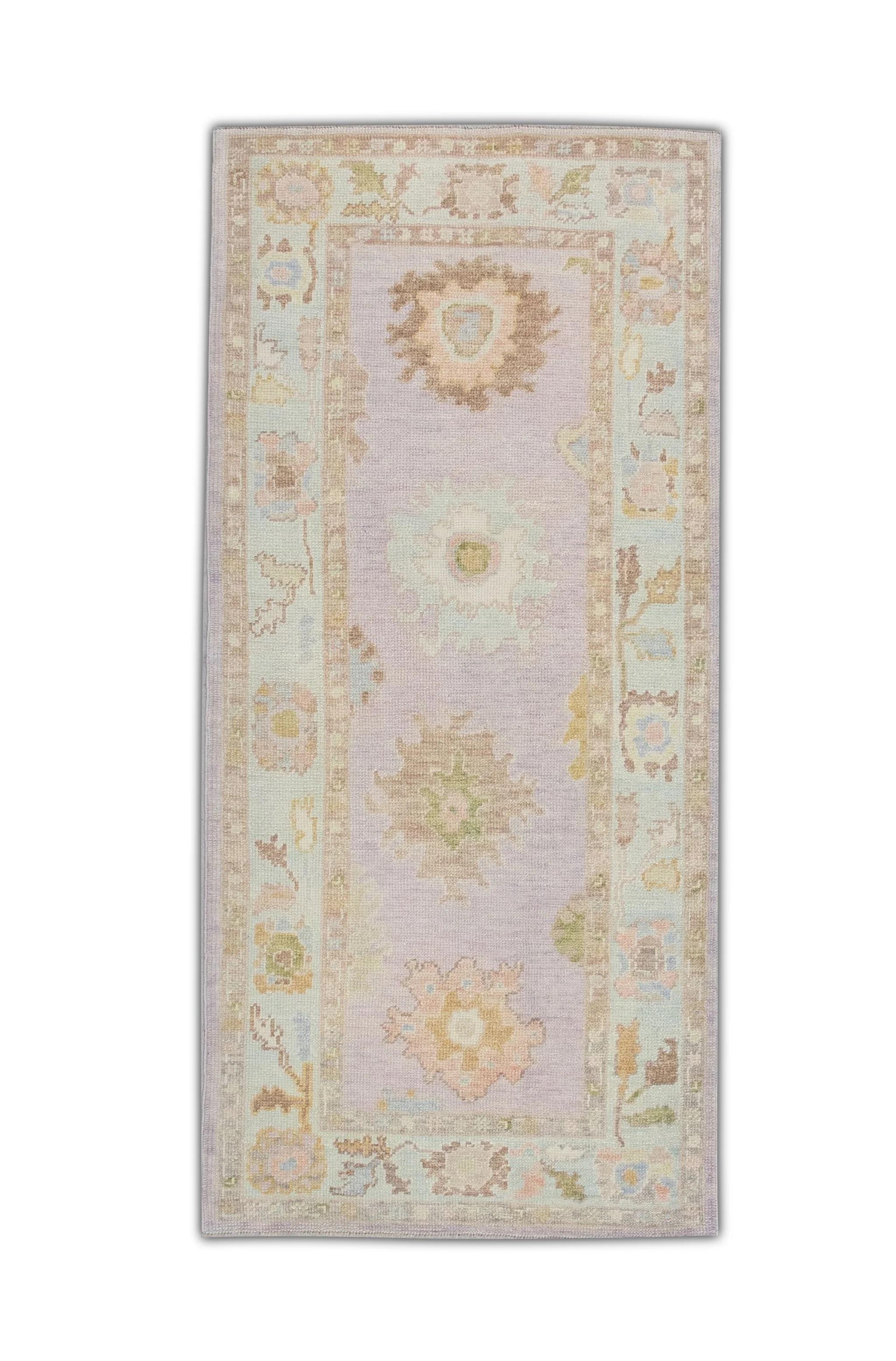 Handwoven Wool Turkish Oushak Rug with Colorful Floral Design 3'2'' x 6'4