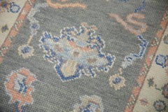 Gray Handwoven Wool Turkish Oushak Rug in Pink & Blue Floral Design 2'7" x 7'11"