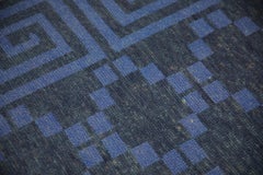 Blue Geometric Tribal Pattern Handwoven Wool Turkish Oushak Rug 3'1" x 4'11"