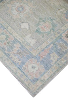 Green Floral Design Handwoven Wool Turkish Oushak Rug 4' x 6'