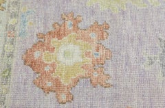 Handwoven Wool Turkish Oushak Rug with Lilac Floral Design 3'1" x 6'6"
