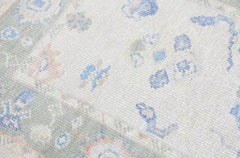 Floral Handwoven Wool Turkish Oushak Rug with Soft Green Border 2'5" x 8'3"