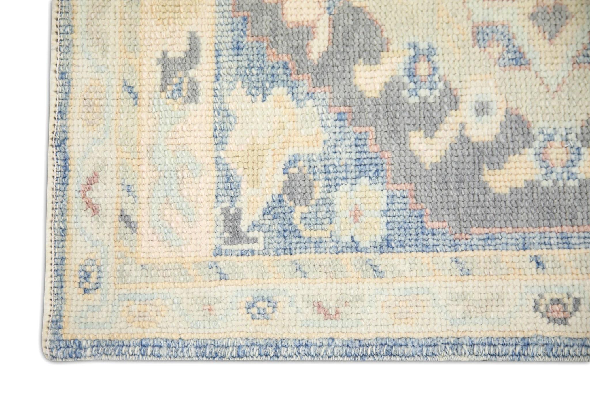 Modern Green and Blue Floral Handwoven Wool Turkish Oushak Rug 2'4