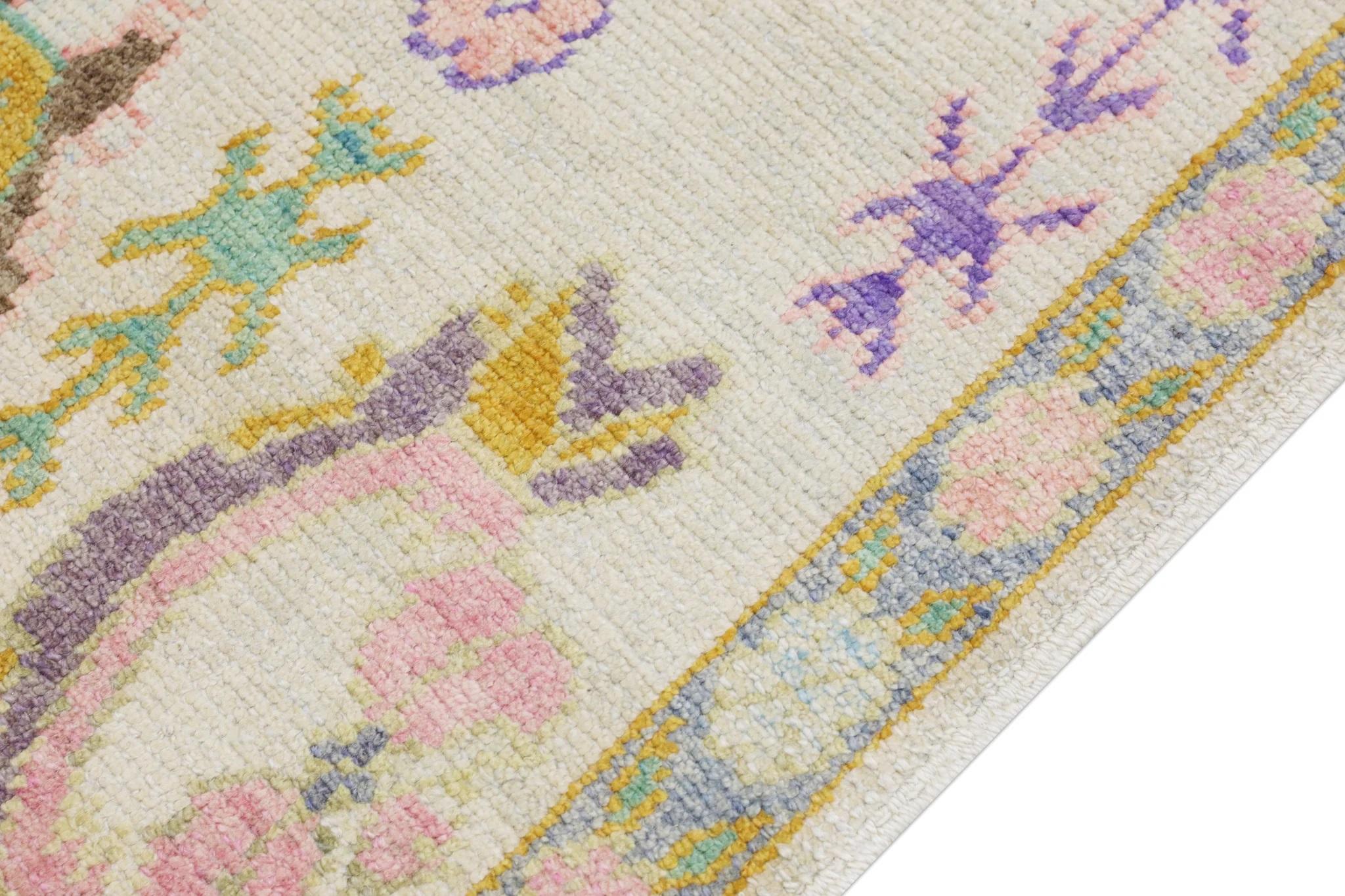 Vegetable Dyed Colorful Floral Pattern Turkish Oushak Rug made with Handwoven Wool 2'9