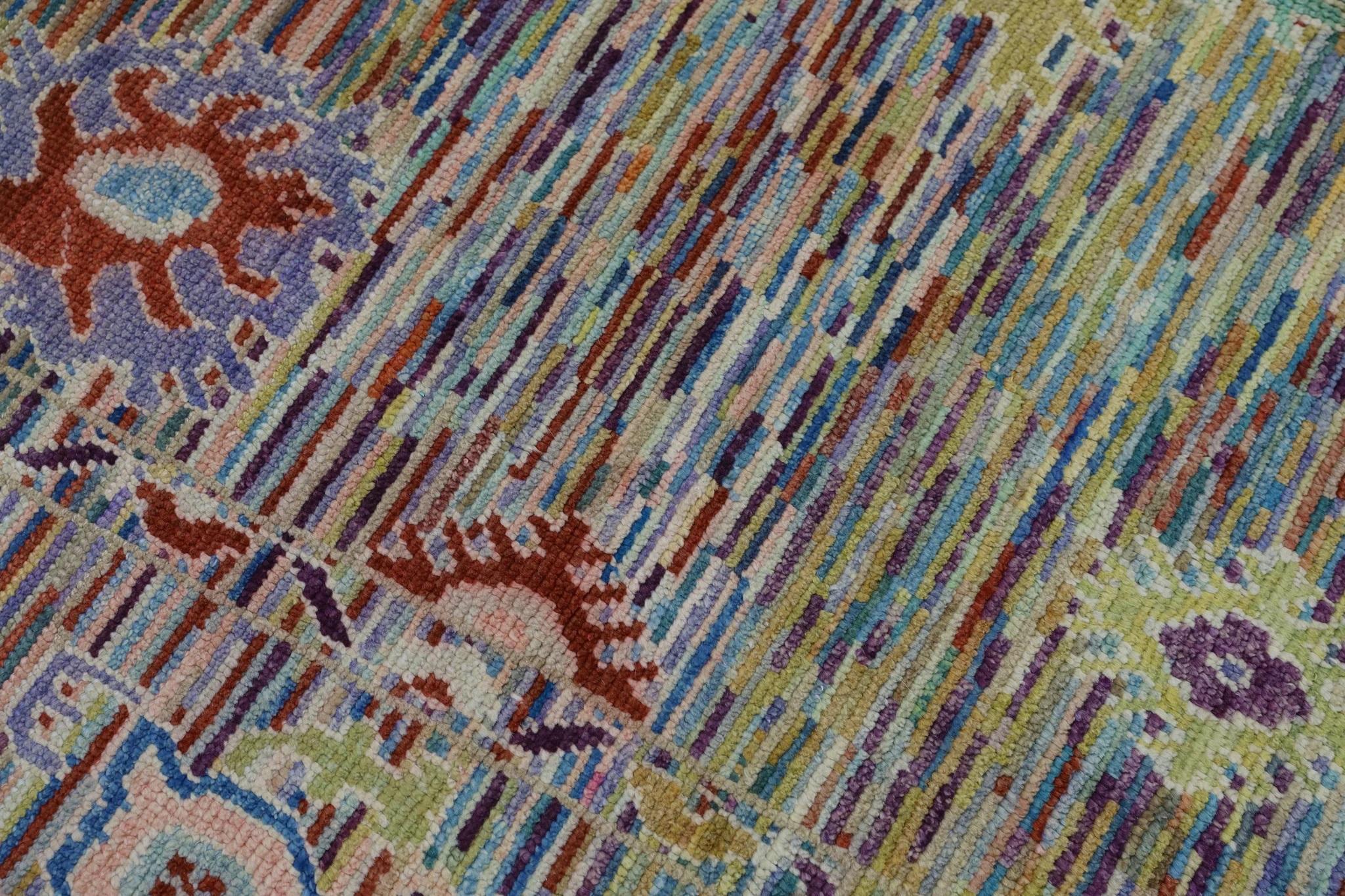 Handgewebter türkischer Oushak-Teppich aus Wolle in farbenfrohem, geometrischem, geblümtem Design 8' x 10'1