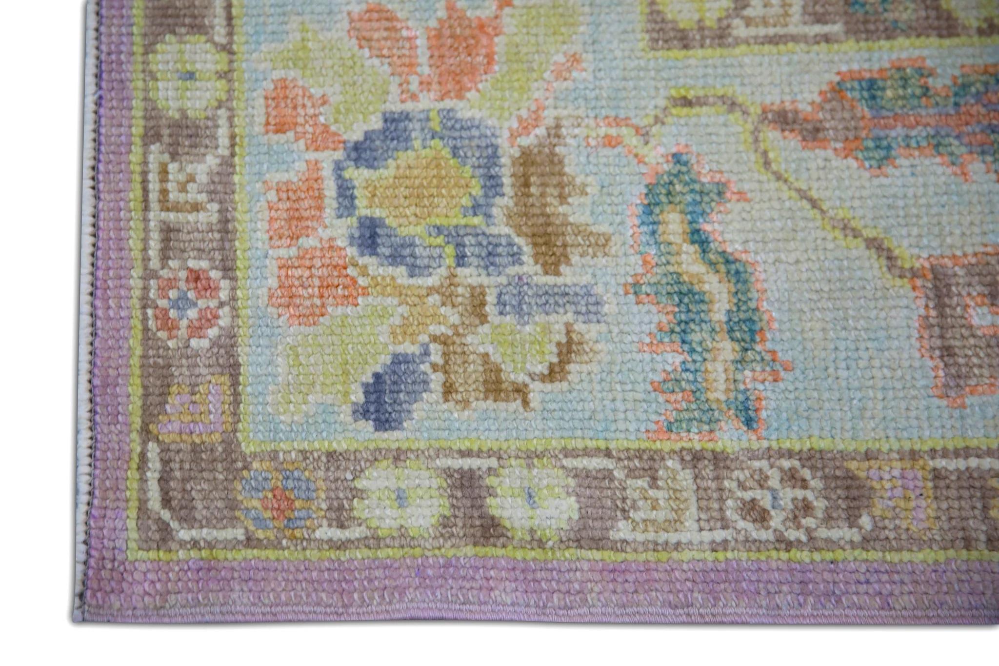 Hand-Woven Pink Colorful Floral Handwoven Wool Turkish Oushak Rug 6'3