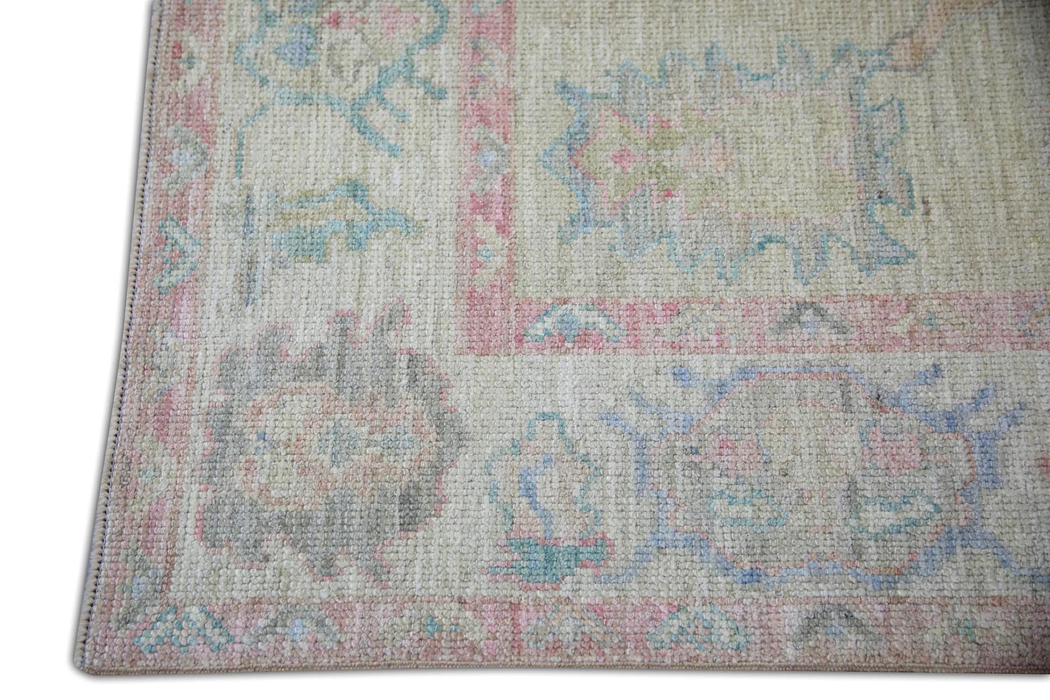 Vegetable Dyed Multicolor Floral Handwoven Wool Turkish Oushak Rug 5' x 6'9