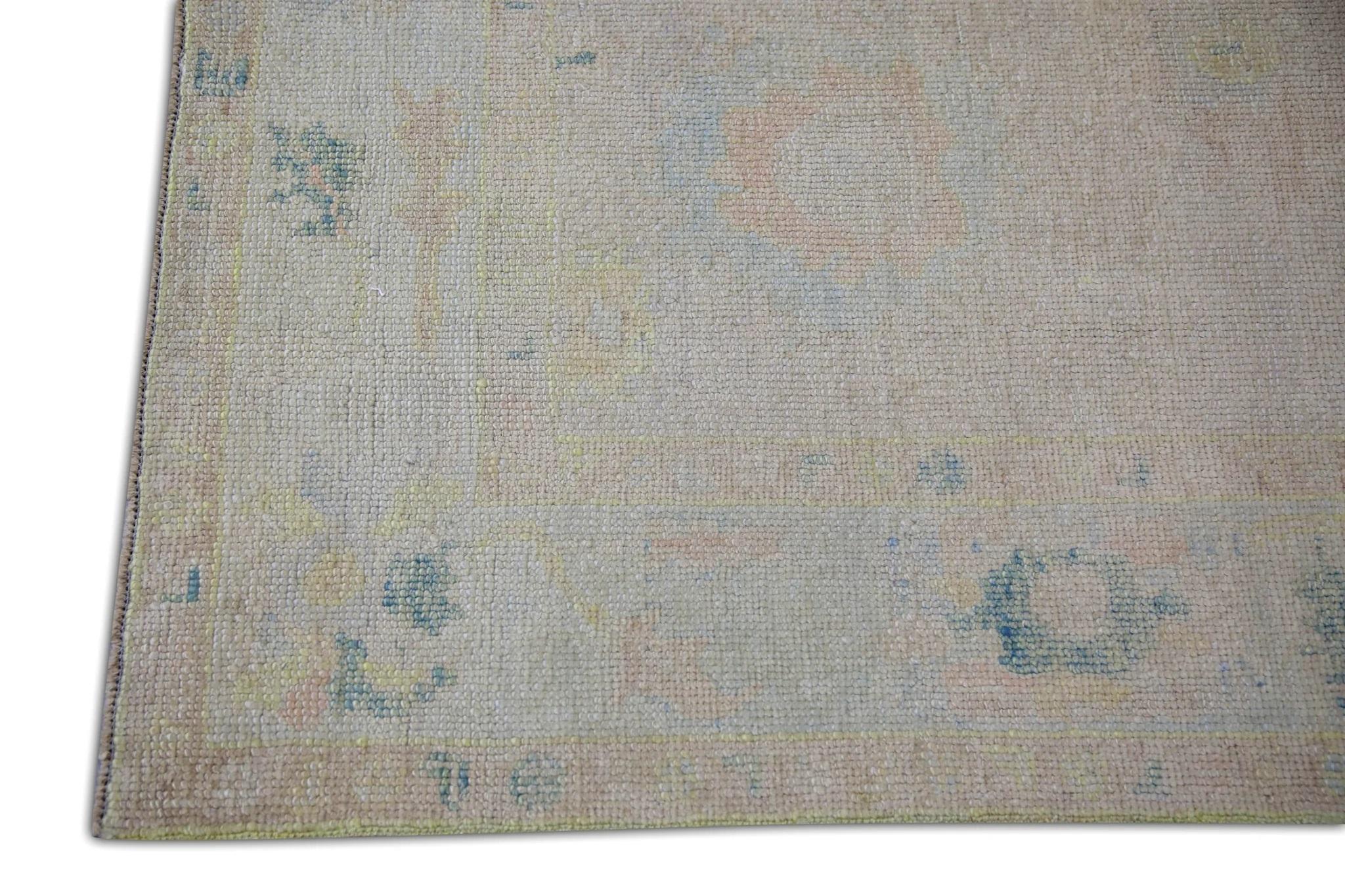 Vegetable Dyed Floral Handwoven Wool Turkish Oushak Rug in Colorful Pastel Shades 5'1