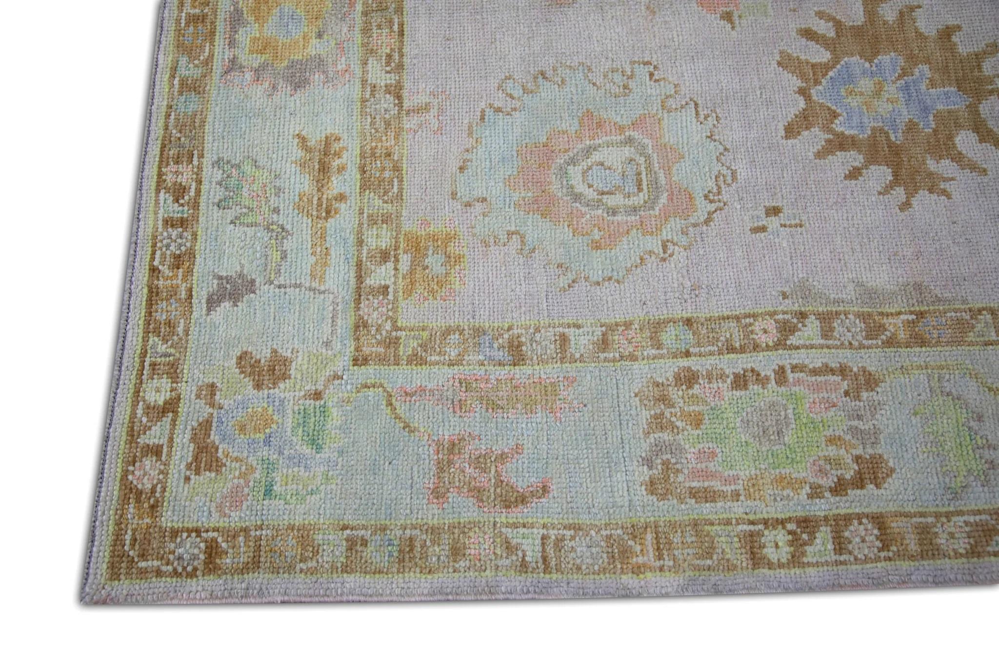 Vegetable Dyed Multicolor Floral Handwoven Wool Turkish Oushak Rug 5' x 6'8