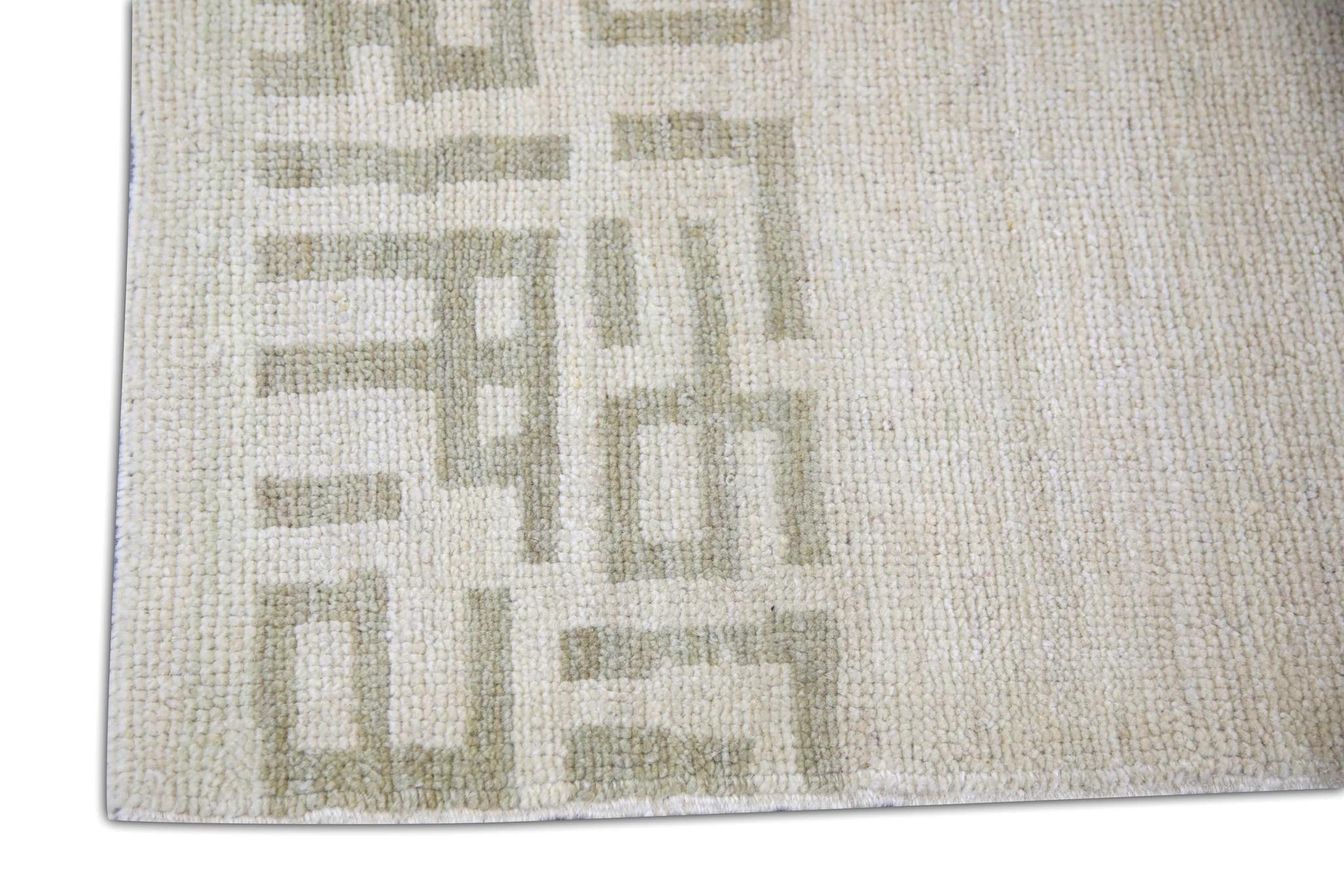 Vegetable Dyed Cream and Taupe Handwoven Turkish Oushak Rug in Geometric Tribal Pattern 3'3x5'2 For Sale