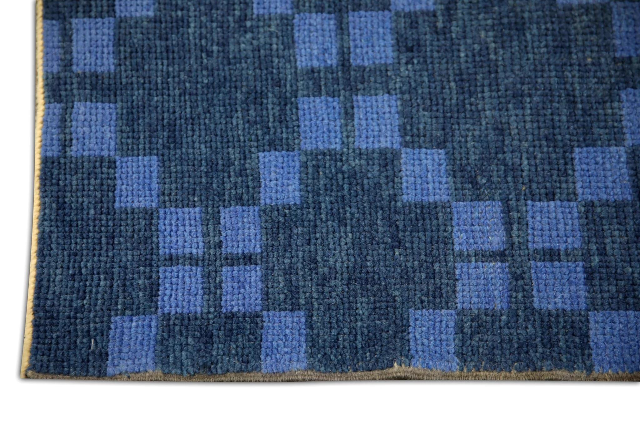 Turc Tapis turc Oushak en laine tissé à la main à motif tribal géométrique bleu 3'1
