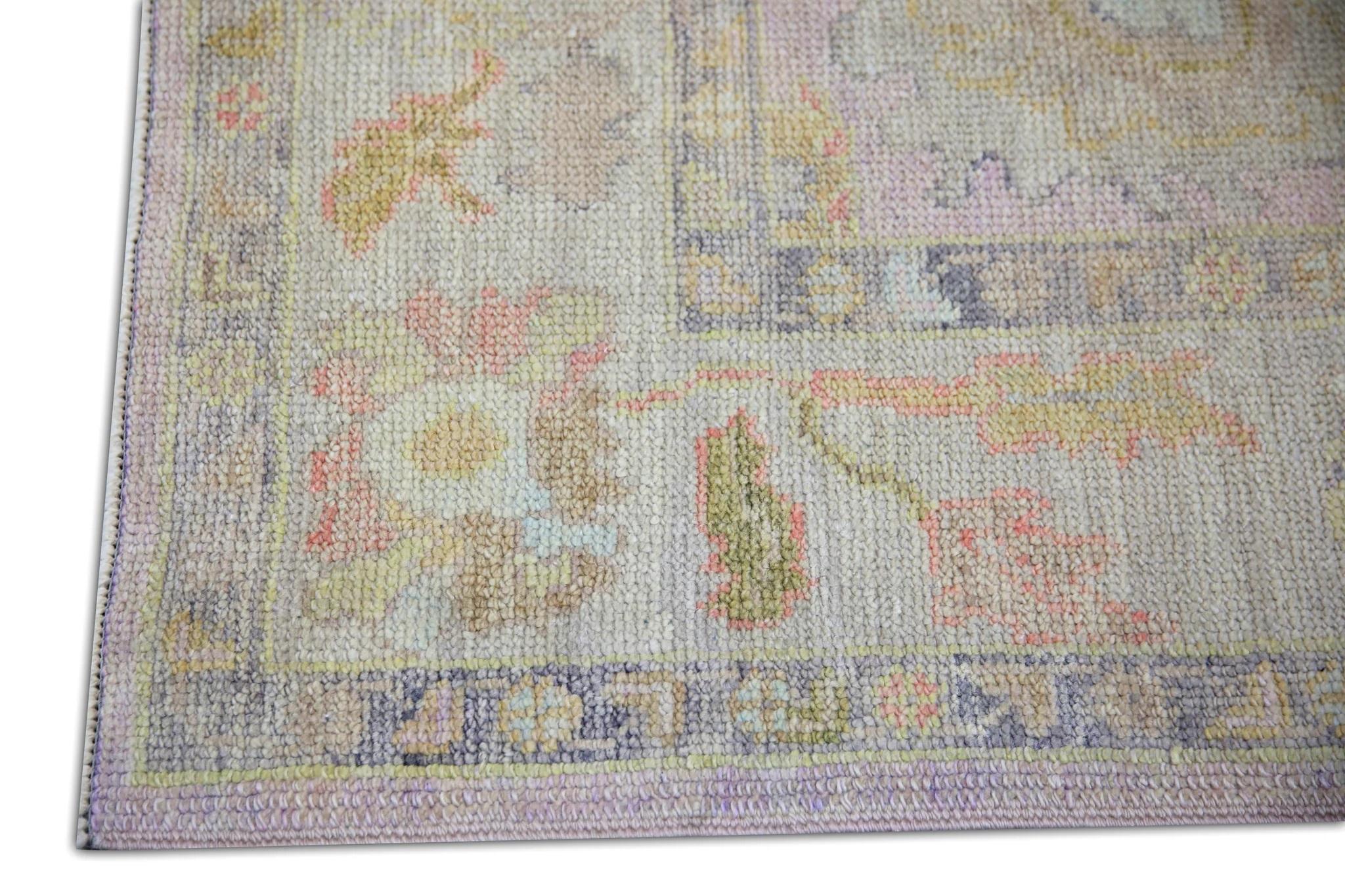 Vegetable Dyed Handwoven Wool Turkish Oushak Rug w/ Colorful Pastel Floral Design 4'1