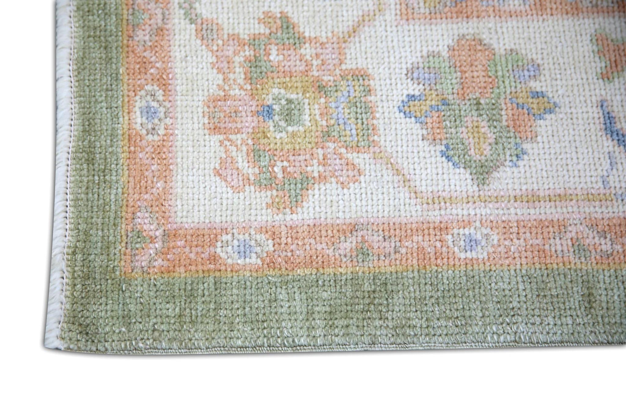 Turc Tapis d'Oushak turc en laine tissé à la main à motifs floraux saumon, 4'3