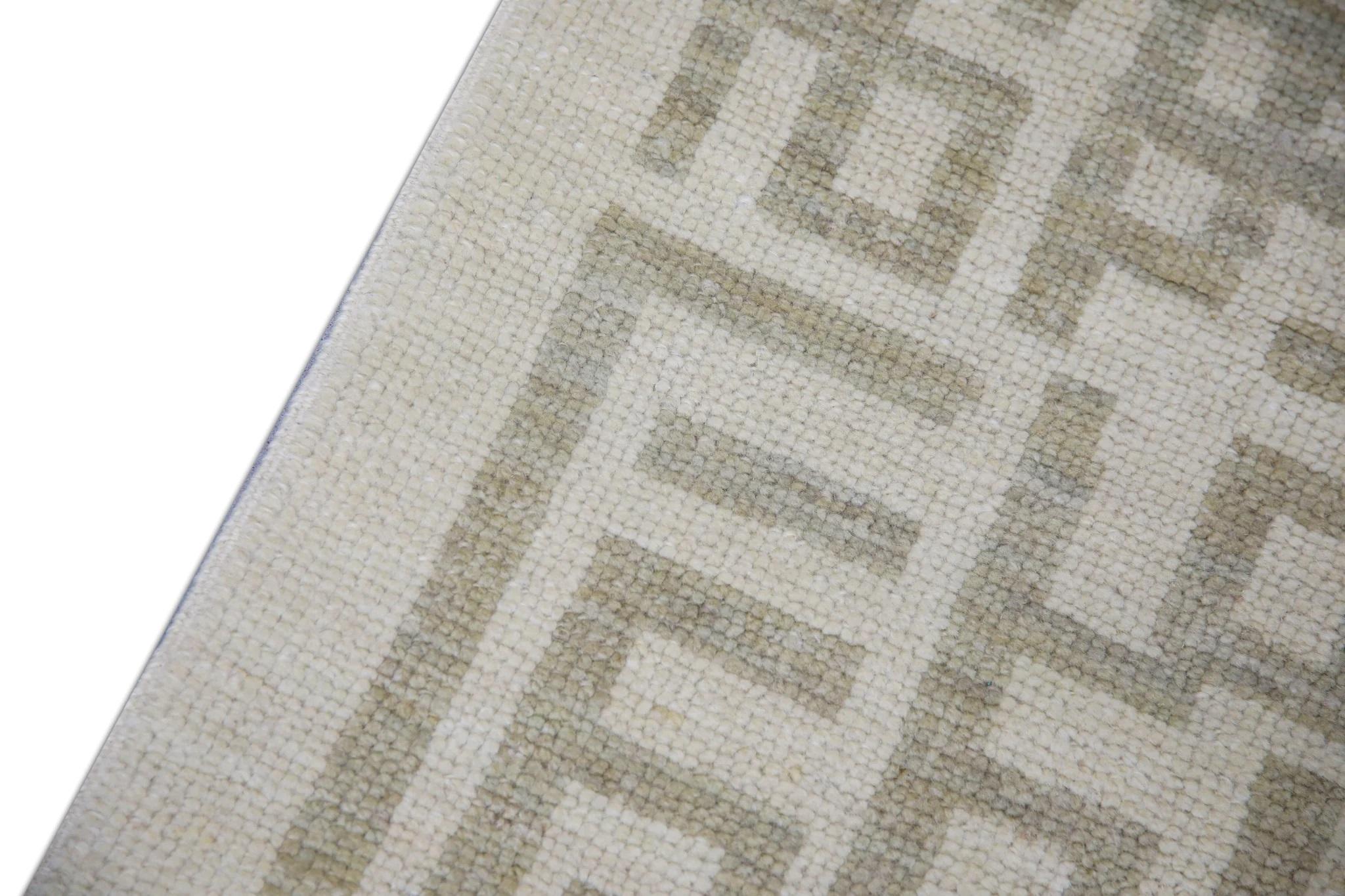 Turc Tapis turc Oushak en laine tissé à la main à motifs géométriques en sable - 3'1