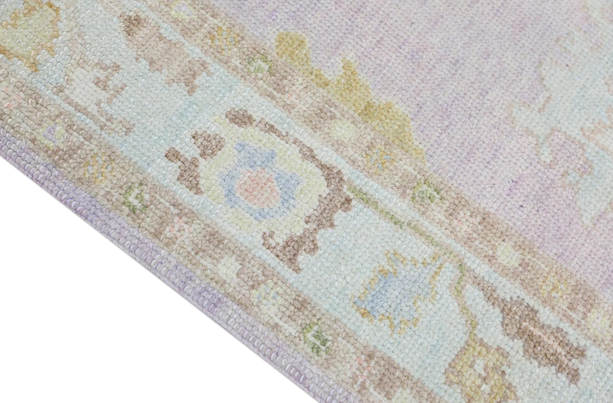 Vegetable Dyed Handwoven Wool Turkish Oushak Rug with Colorful Floral Design 3'2'' x 6'4