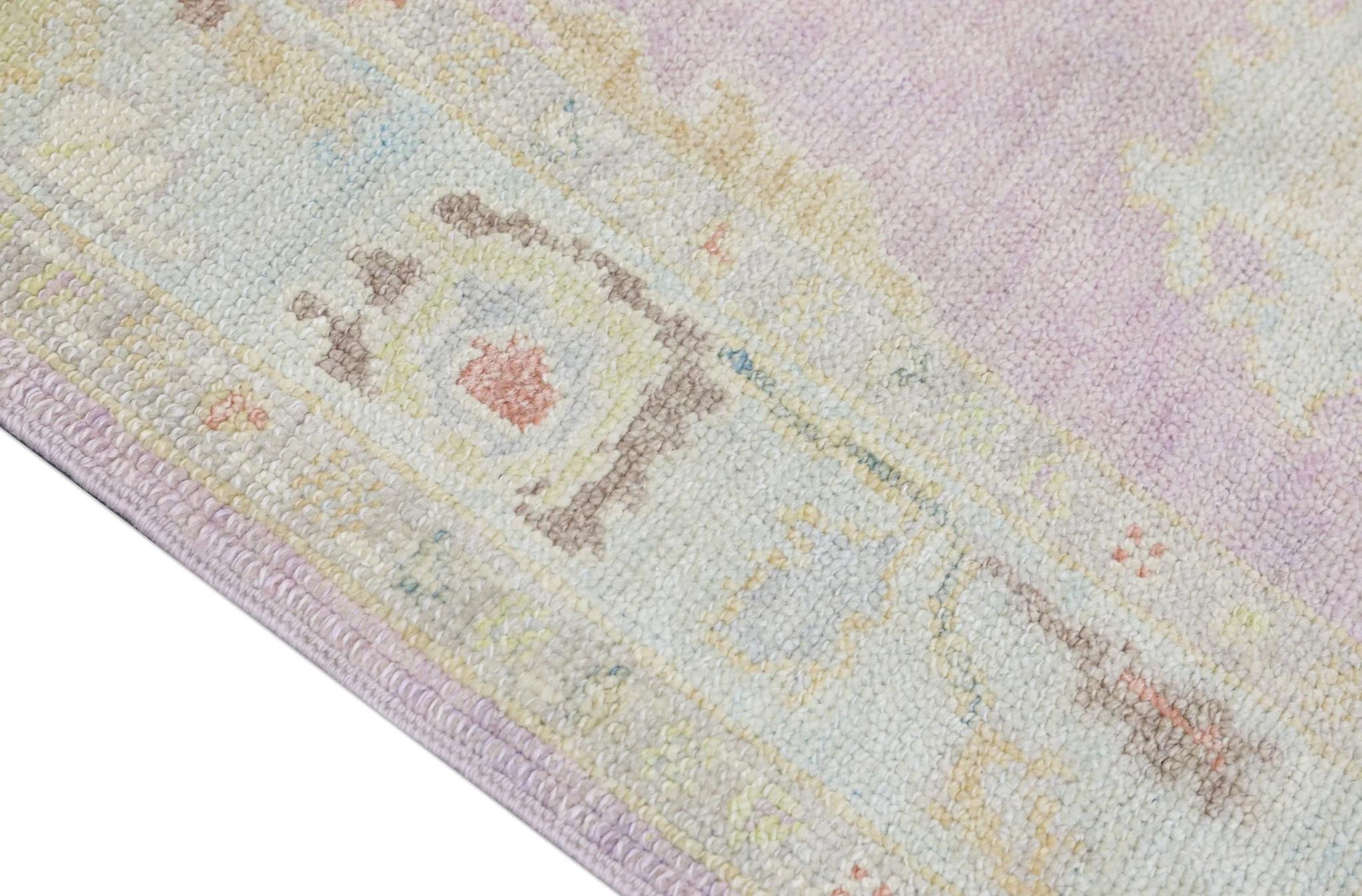 Vegetable Dyed Pink Handwoven Wool Turkish Oushak Rug with Floral Design 3'1