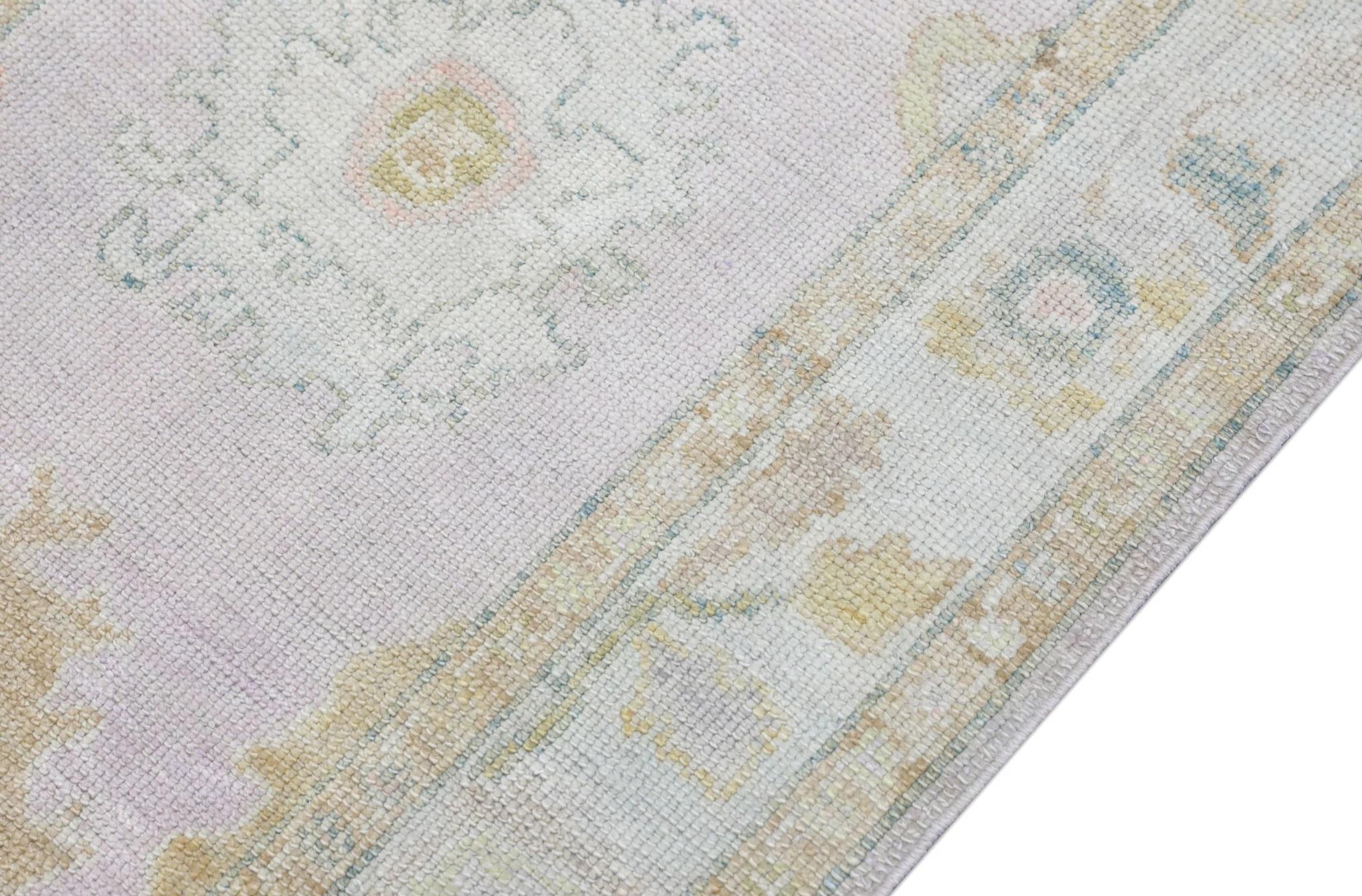 Vegetable Dyed Handwoven Wool Turkish Oushak Rug with Pastel Colors and Floral Design 3' x 6'8