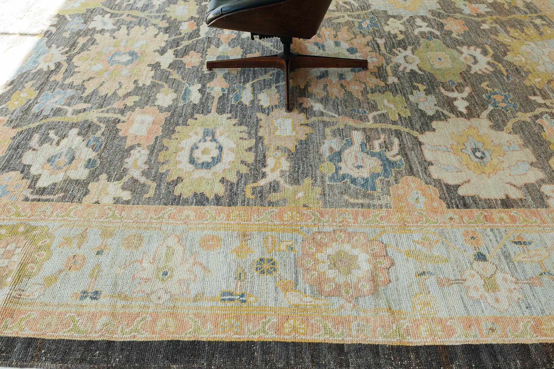 Hand-Knotted Turkish Oushak Rug  For Sale