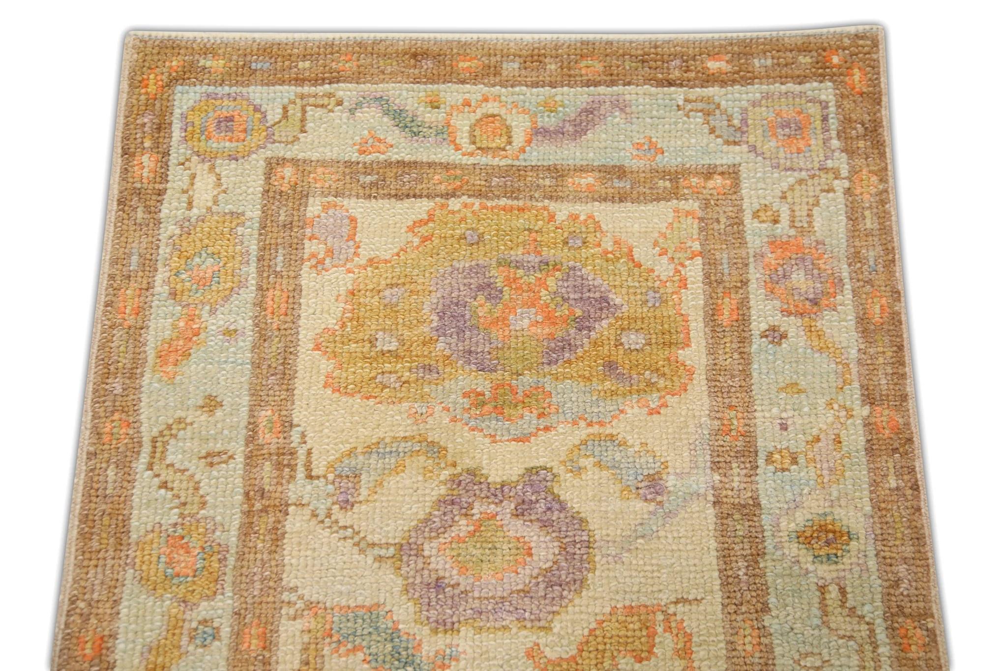 Vegetable Dyed Orange Multicolor Floral Design Handwoven Wool Turkish Oushak Rug 2' x 2'9