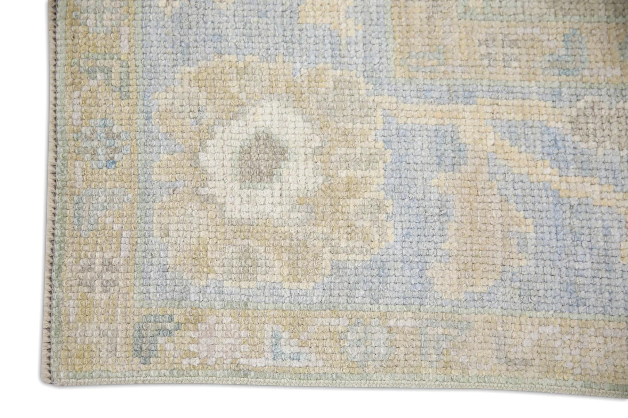 Vegetable Dyed Brown and Blue Floral Handwoven Wool Turkish Oushak Rug 4'2