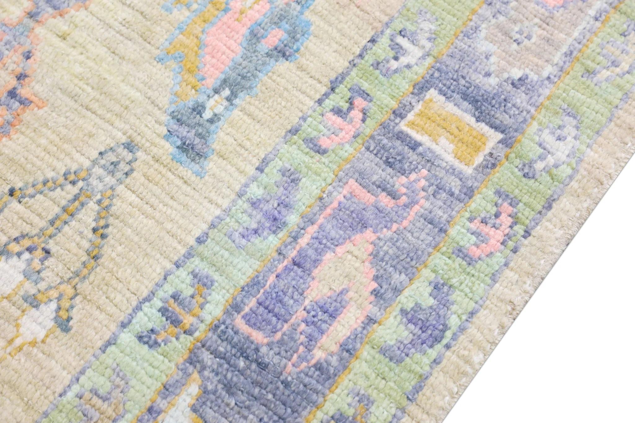 Pale Yellow Handwoven Wool Turkish Oushak Rug w/ Colorful Floral Pattern 5'7x 7' In New Condition For Sale In Houston, TX