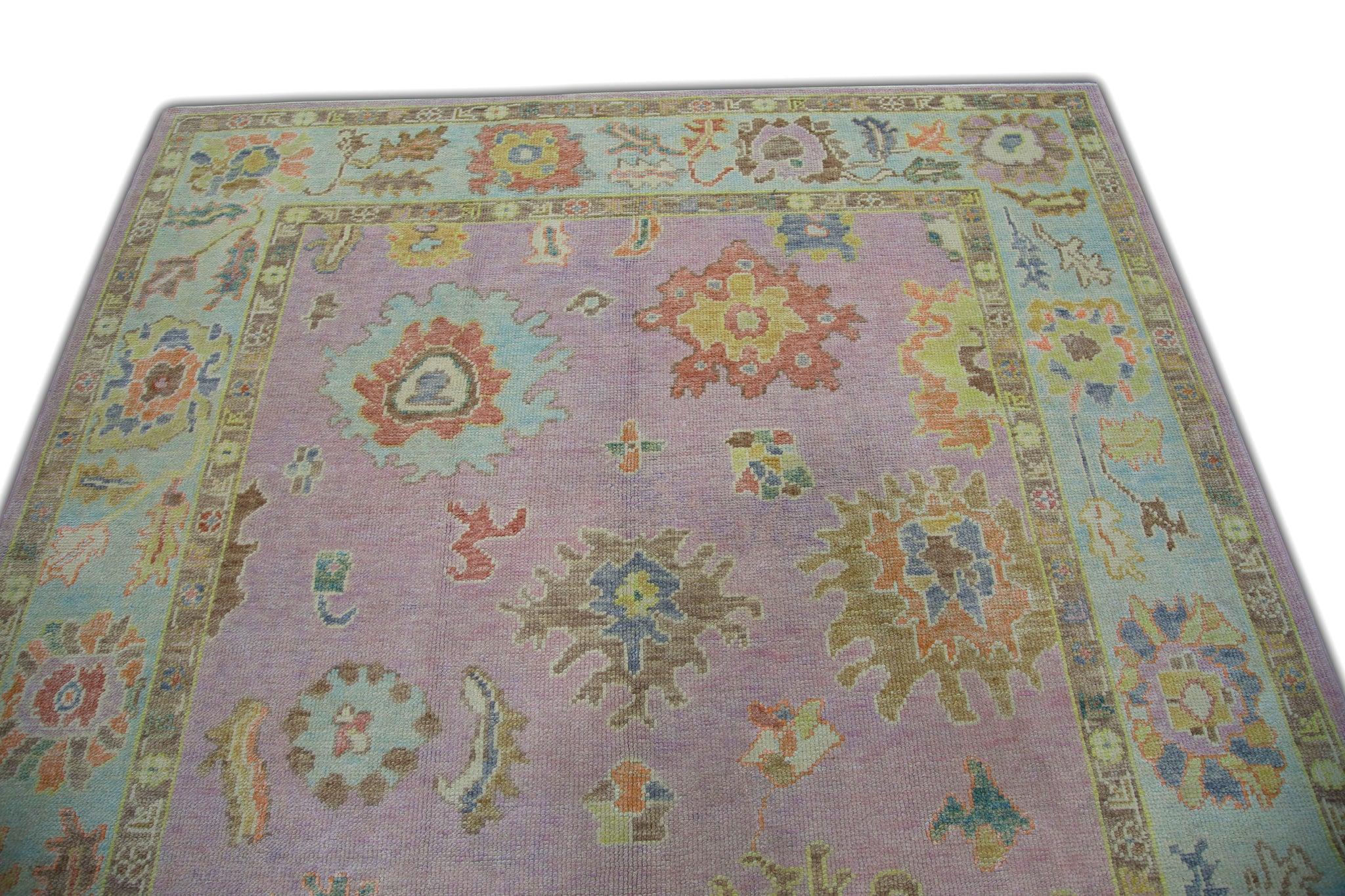 Pink Colorful Floral Handwoven Wool Turkish Oushak Rug 6'3