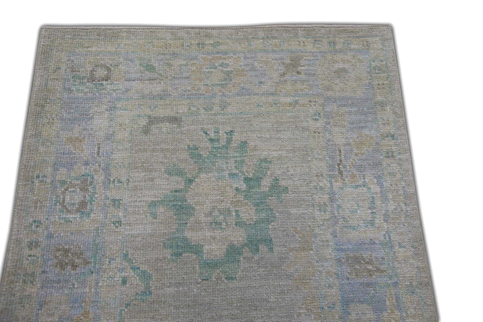 Tintura vegetale Tappeto Oushak turco in lana intrecciata a mano con design floreale colorato 2'11